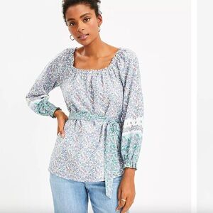 LOFT NWOT❗️Floral Square Neck Tie Waist Blouse